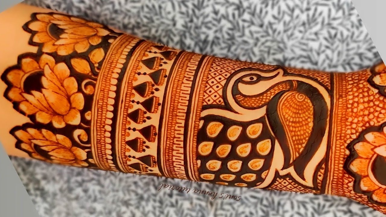 Heavy lotus and peacock bridal mehndi design | Lotus floral dulhan mehndi design | New mehndi design