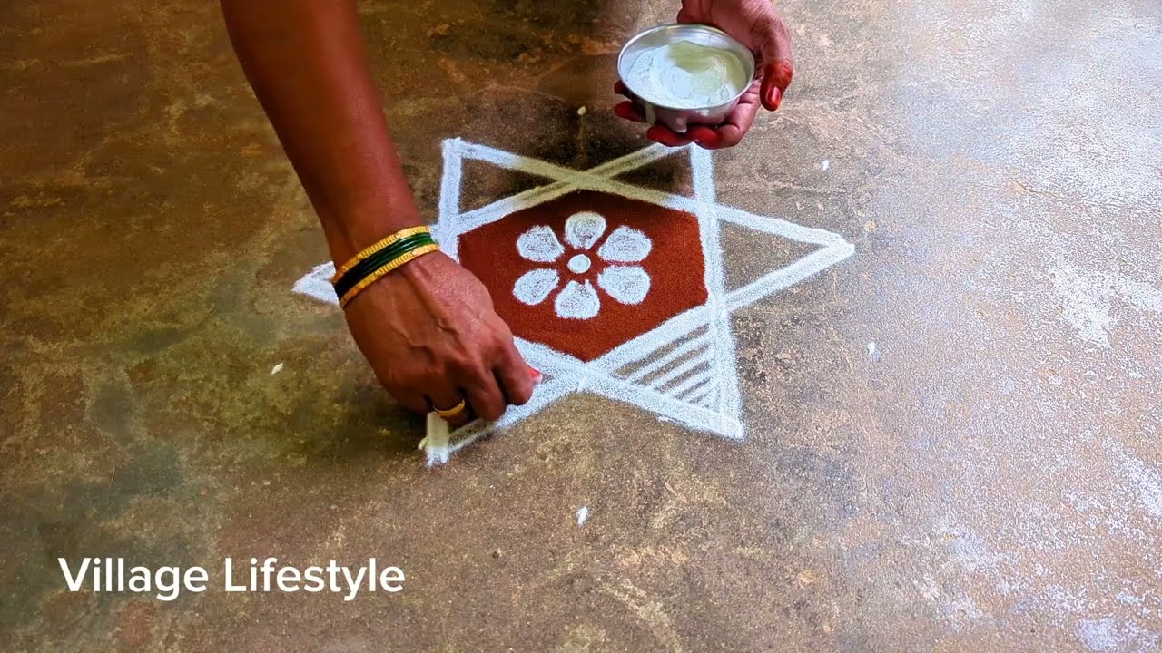 Vinayagar chaturthi special village lifestyle star kolam easy rangoli muggulu