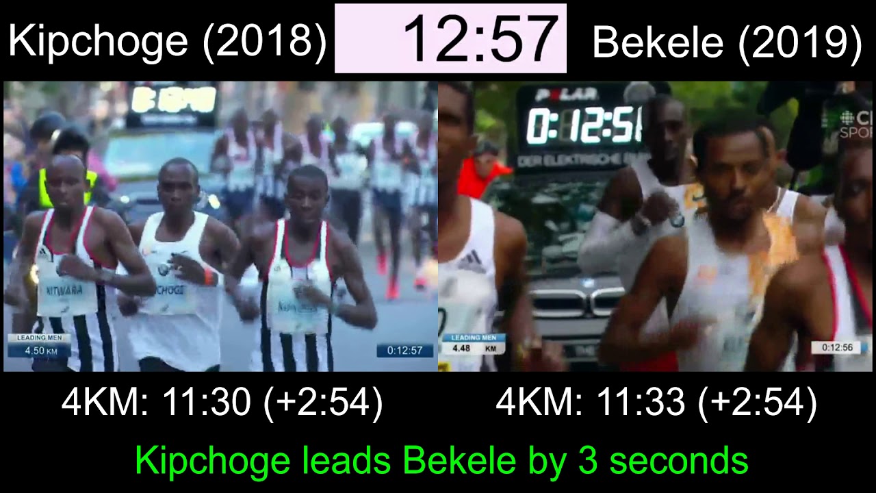 FULL RACE - Kipchoge 2:01:39 vs Bekele 2:01:41 at the Berlin Marathon [side by side comparison]