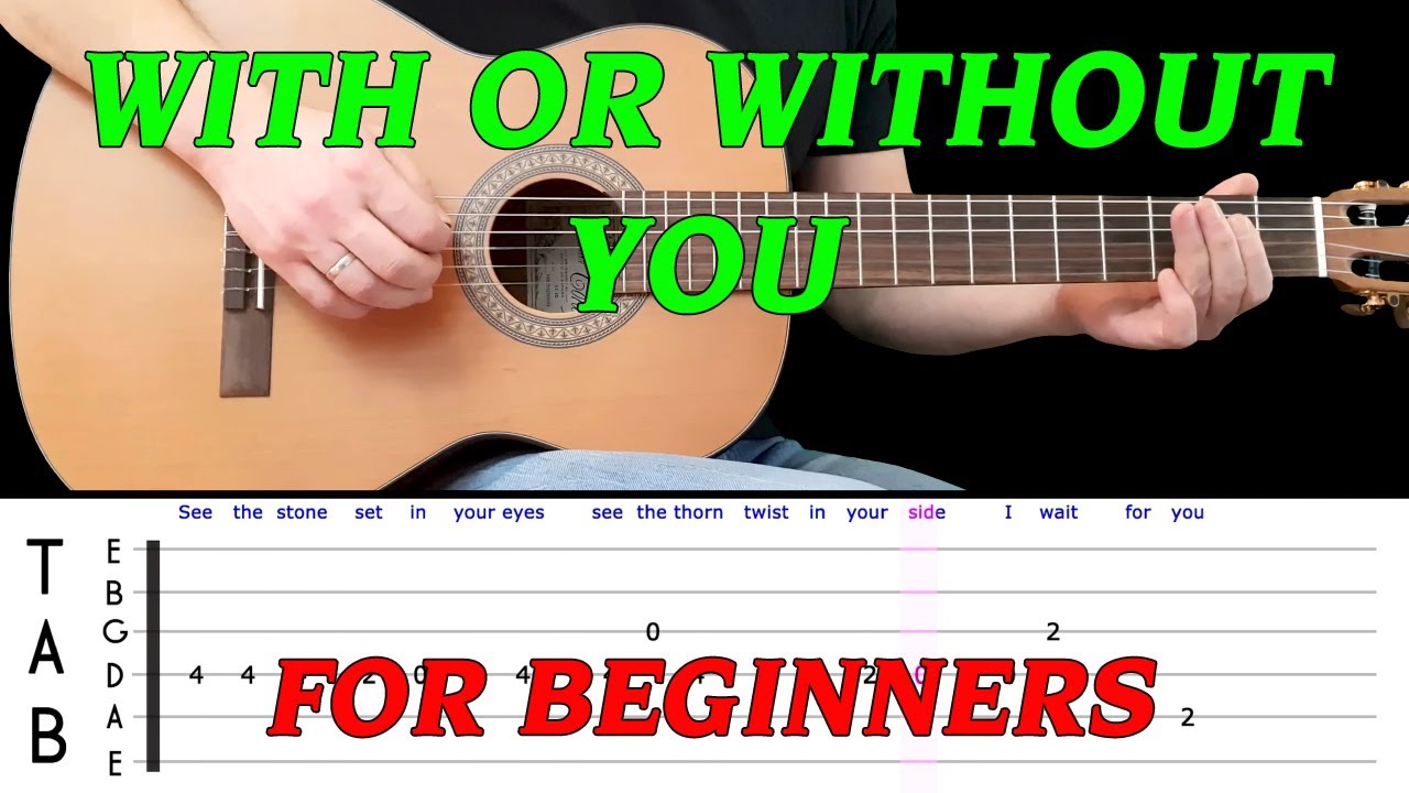 WITH OR WITHOUT YOU | Easy guitar melody lesson for BEGINNERS (with tabs) - U2