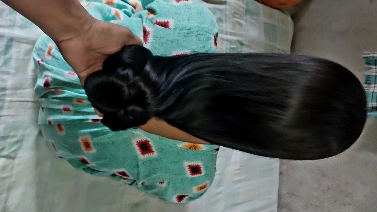 Natural Black silky Longhair Loose Bun Kissing & Smelling by man Smooth hair play@Longhair_Queen_99