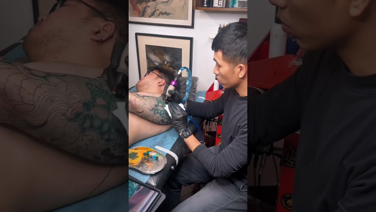 1 buổi vào màu hình xăm Kỳ Lân kín tay 