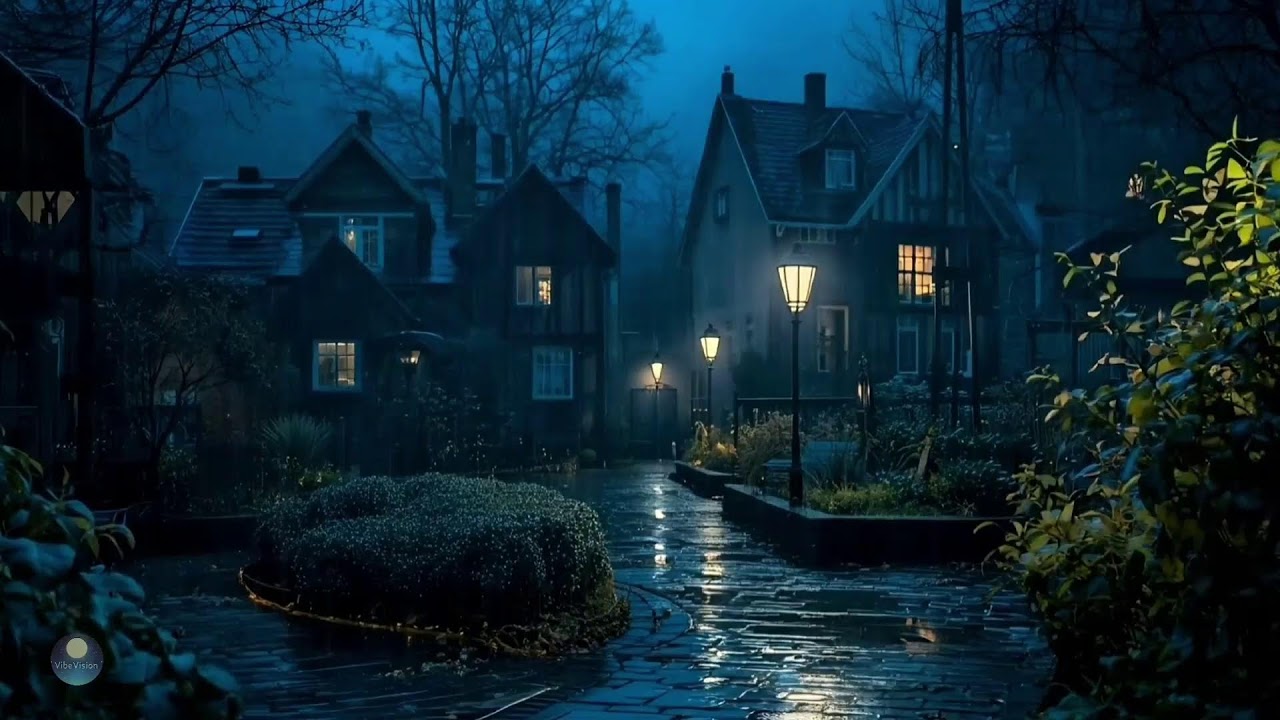 Soft Rain & Lo-Fi Beats in a Peaceful Night Garden Village