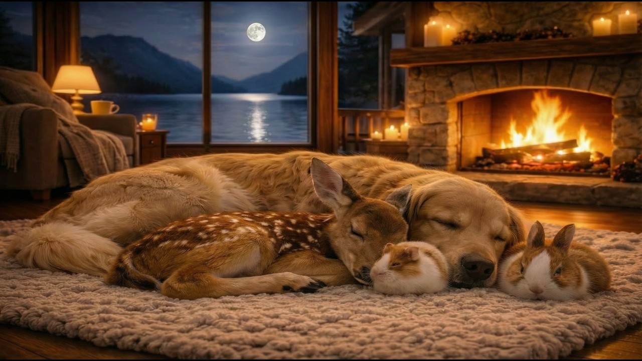 Cabin Fireplace at Night 🔥 Crackling Fire Sounds for Deep Sleep & Study