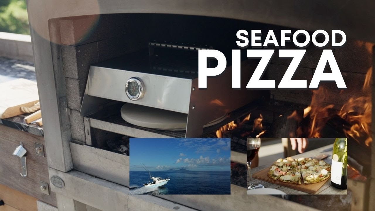 How to cook Seafood Pizza on an outdoor fireplace