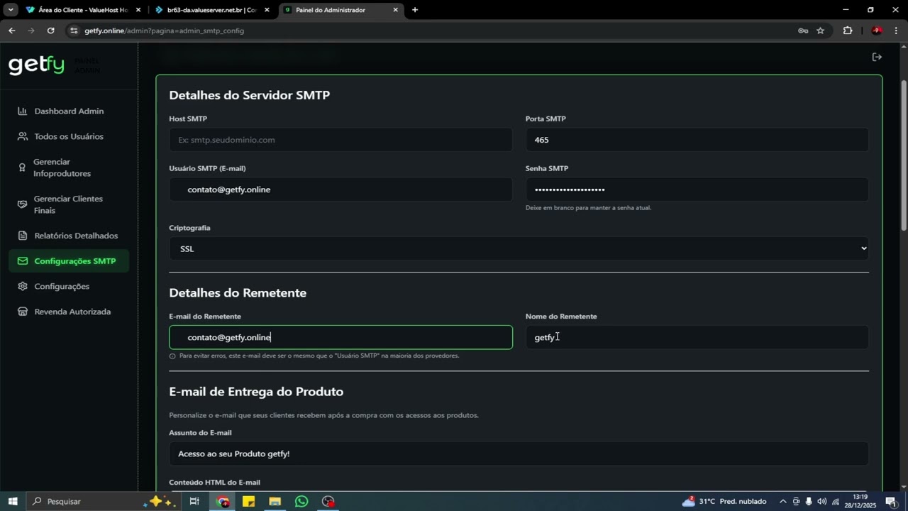 Configurando SMTP Email