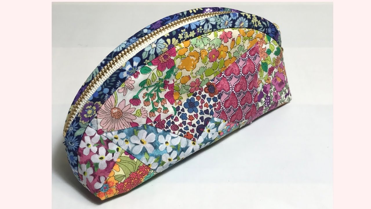 端切れ布を使った半円型ポーチ　How to make a semi-circular pouch using a piece of cloth