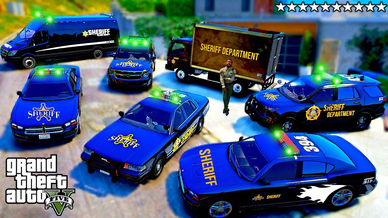 GTA 5 - Franklin Stealing Rare Sheriff Vehicles ! (Real Life Cars #75)