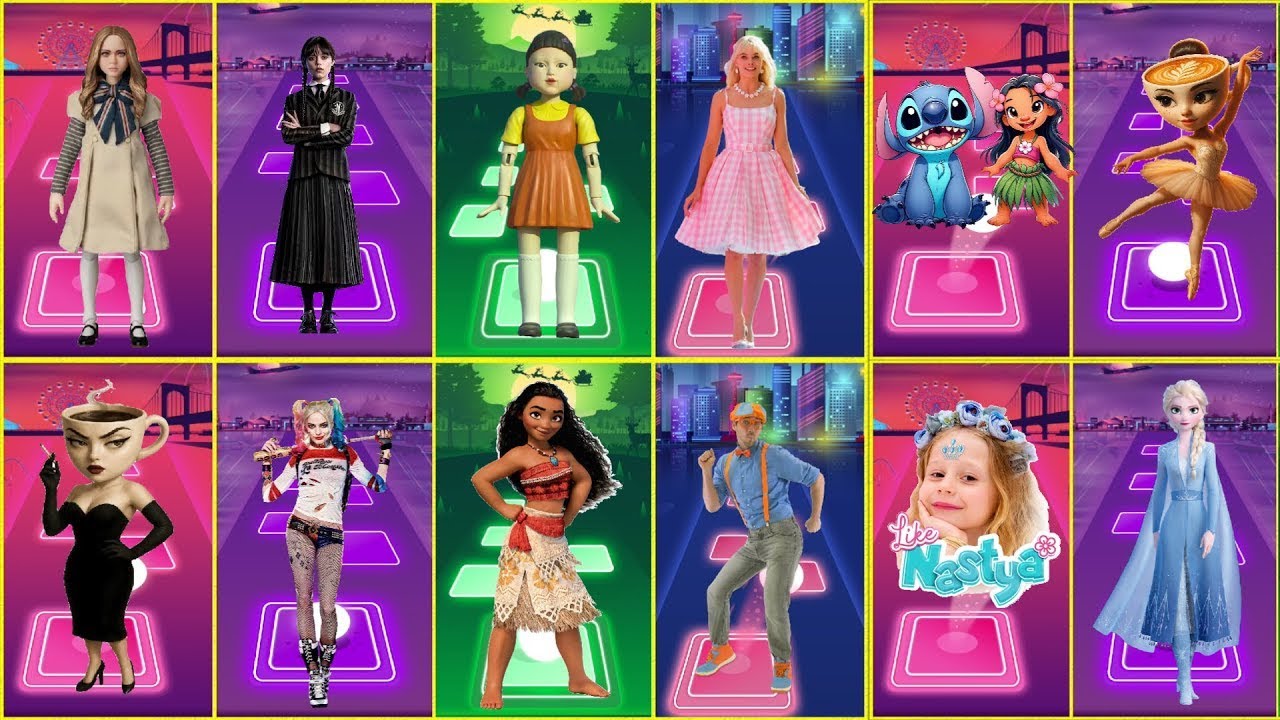 Игра Nastya Vs M3GAN Vs Frozen Vs Squid | Tiles Hop EDM Rush