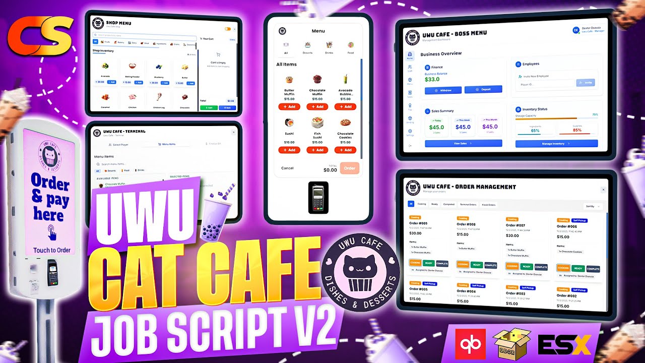 All In One UWU Cafe Script V2 | Boss Menu, Employee Grades, Kiosk & Delivery System