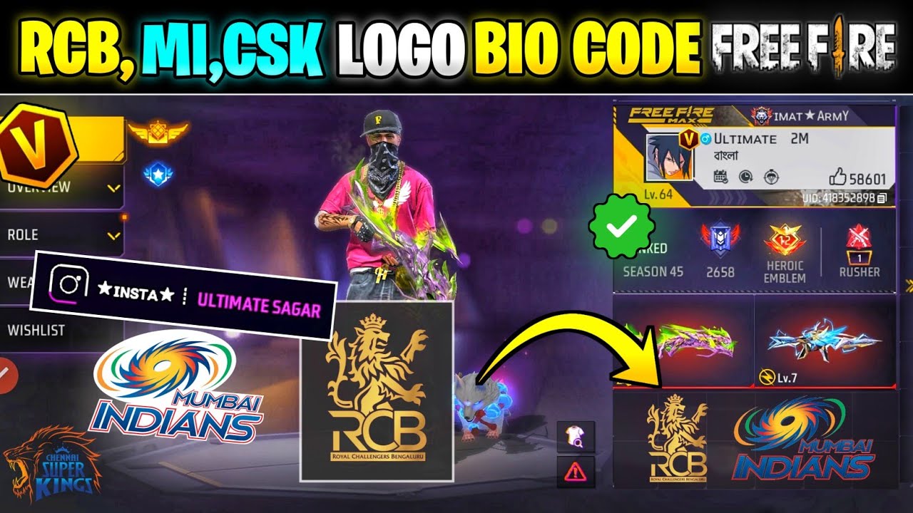 Free Fire RCB, MI,CSK Bio Code || RCB Bio Code Free Fire || Free Fire Bio Code || Free Fire Bio