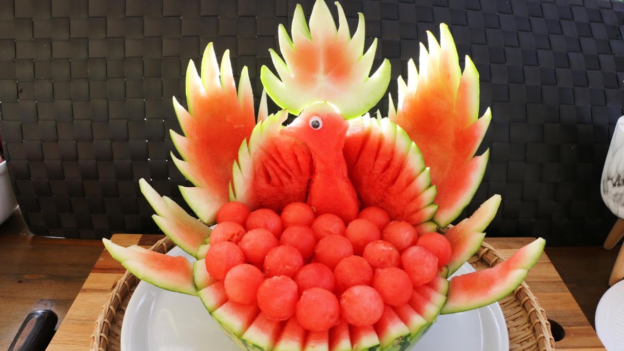 Watermelon peacock New Ideas | Fruit and Vegetable Carving Garnish