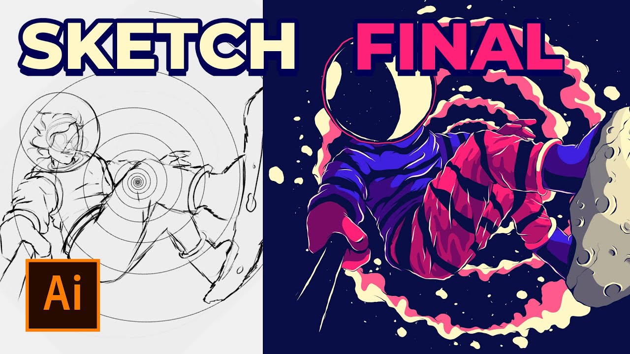Creating an Astronaut Surfer Illustration in Adobe Illustrator CC - Speed art process