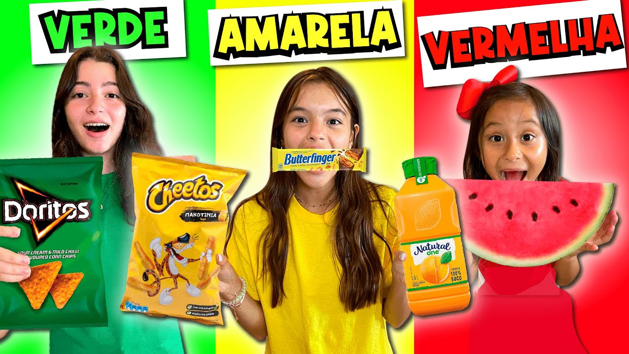 Comendo Só Comida VERDE, AMARELA e VERMELHA Por Um dia Inteiro! 🟢🟡🔴