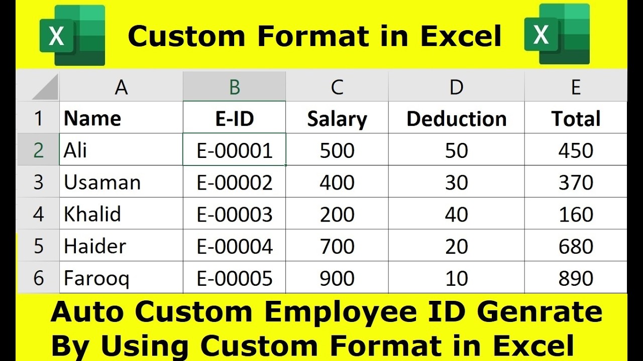 Auto Custom Employee ID Generate By Using Custom Format in Excel