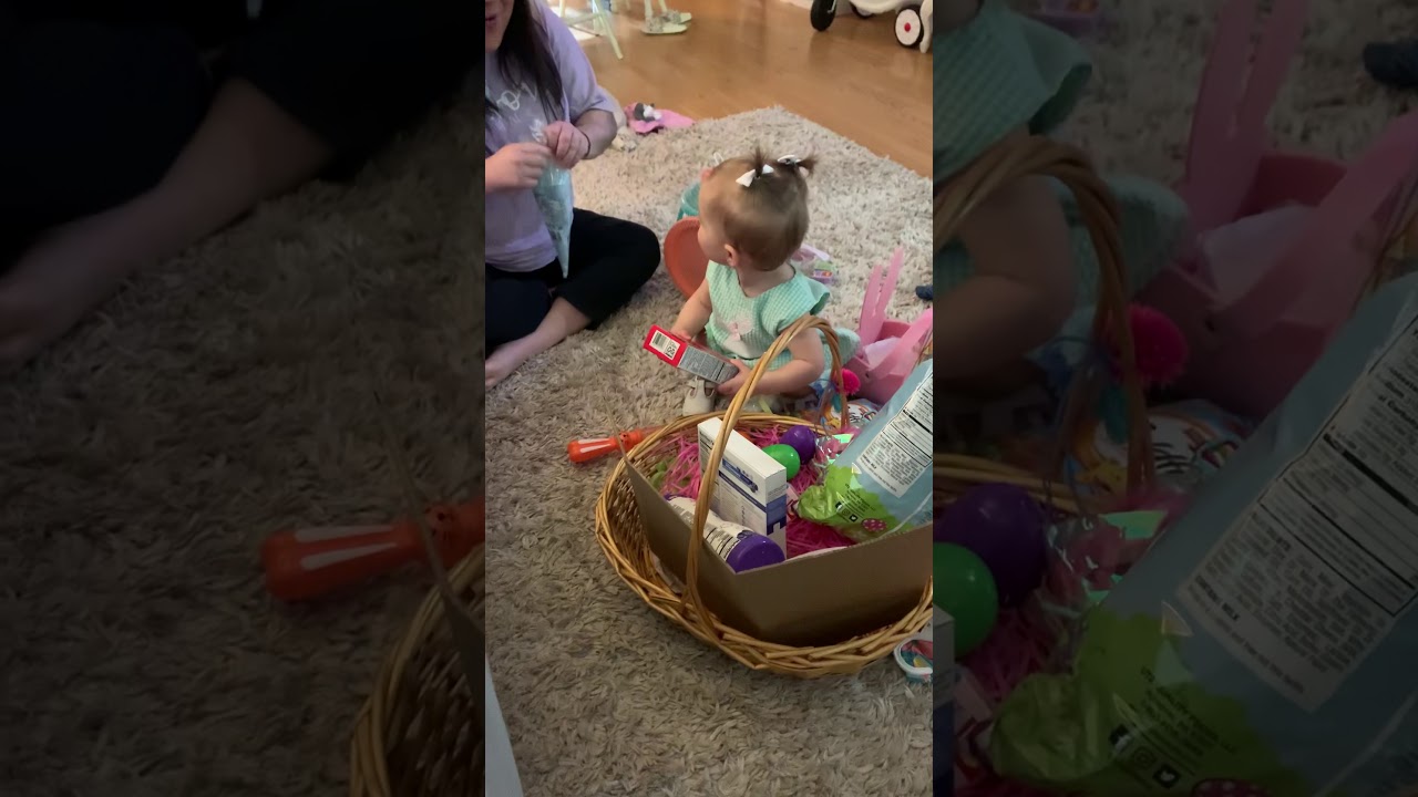 LK opening her Easter Baskets from Aunt Dani, Nan, & Pop Pop