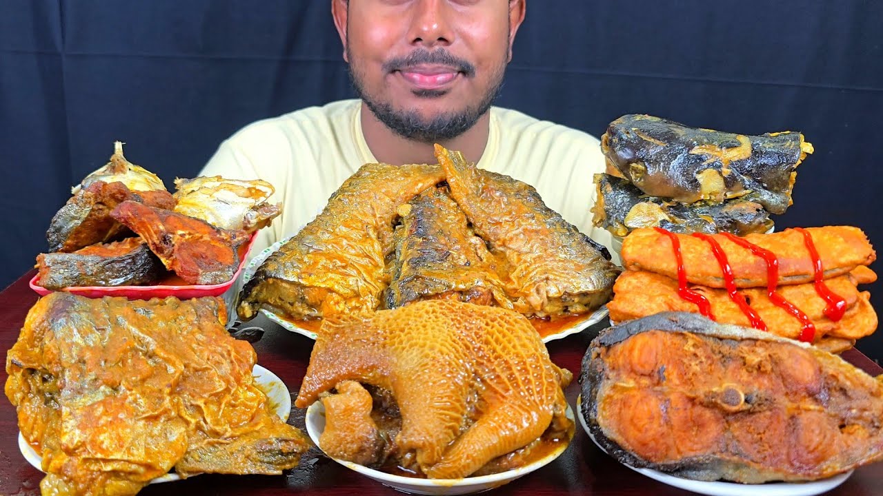 Eating Spicy Fish Curry,Beef Boti,Beguni,Fish Head With Rice || Asmr Mukbong Show 