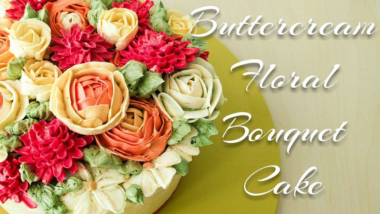 Floral bouquet - Buttercream flower cake 2: piping rosebud, ranunculus, blossom & chrysanthemum
