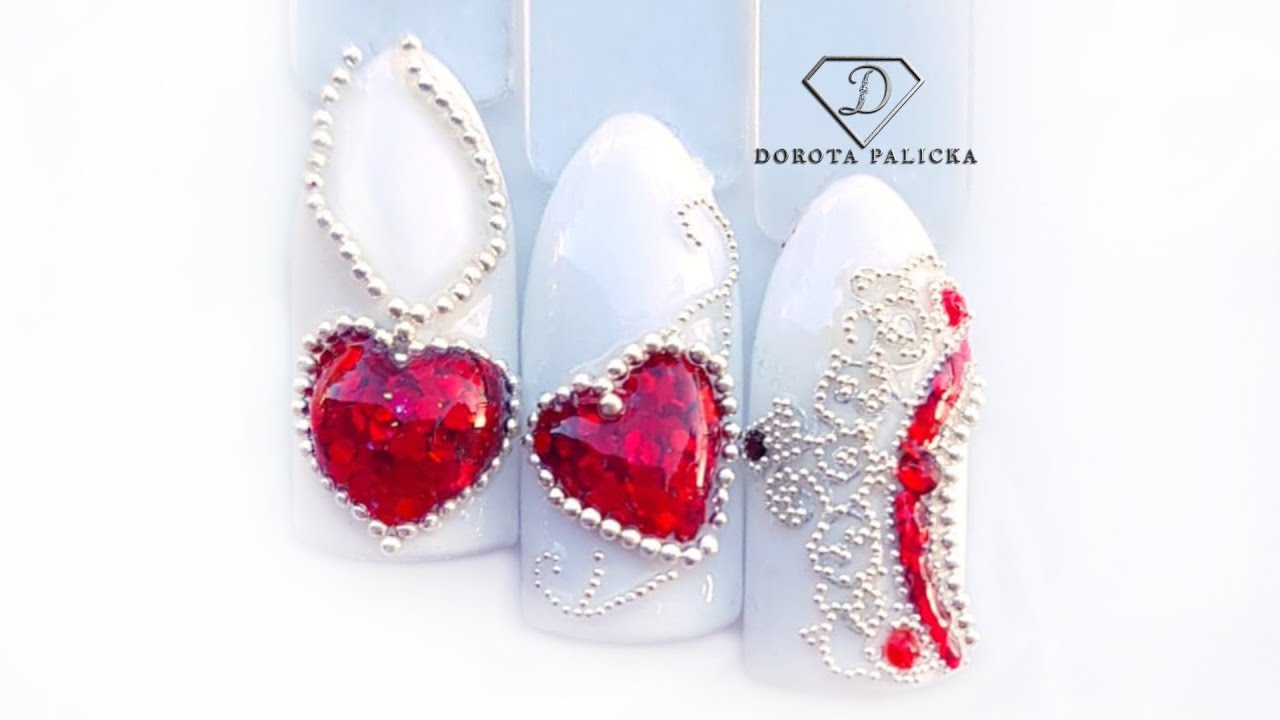 Liquid stones nail art, nails trends, Valentines day nail art, Valentines nails ideas. Nail art