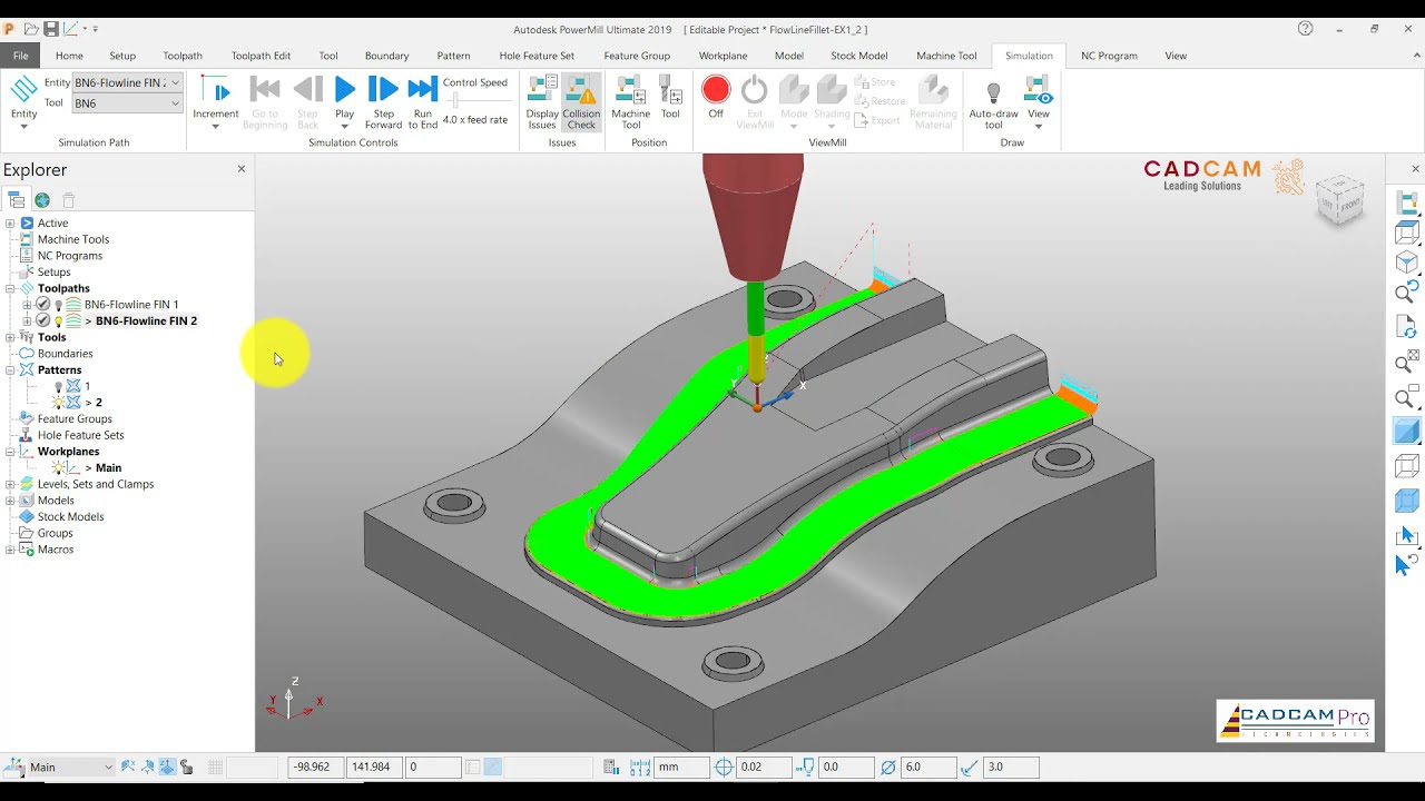 PowerMill 2019 Tutorial #52 | Flowline 3 Axis & 5 Axis Machining