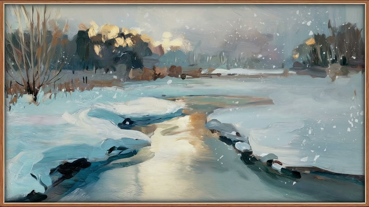 4K Winter Wonderland TV Art: Serene Snowy Landscape in a Minimalist Frame