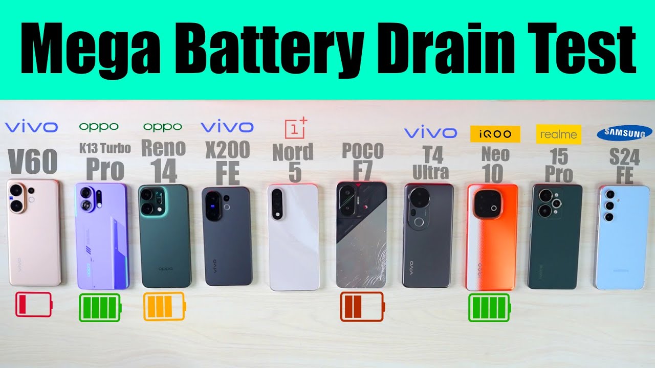 vivo V60 vs vivo X200 FE vs vivo T4 Ultra vs OPPO Reno 14 vs iQOO Neo 10 Battery Drain Test