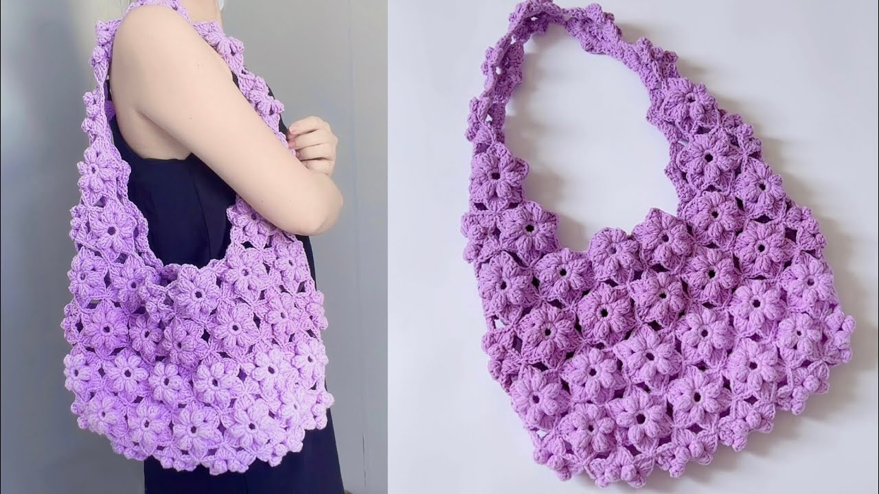 Crochet Flower Bag 🌼 Móc túi ghép hoa (móc liền không cắt len)