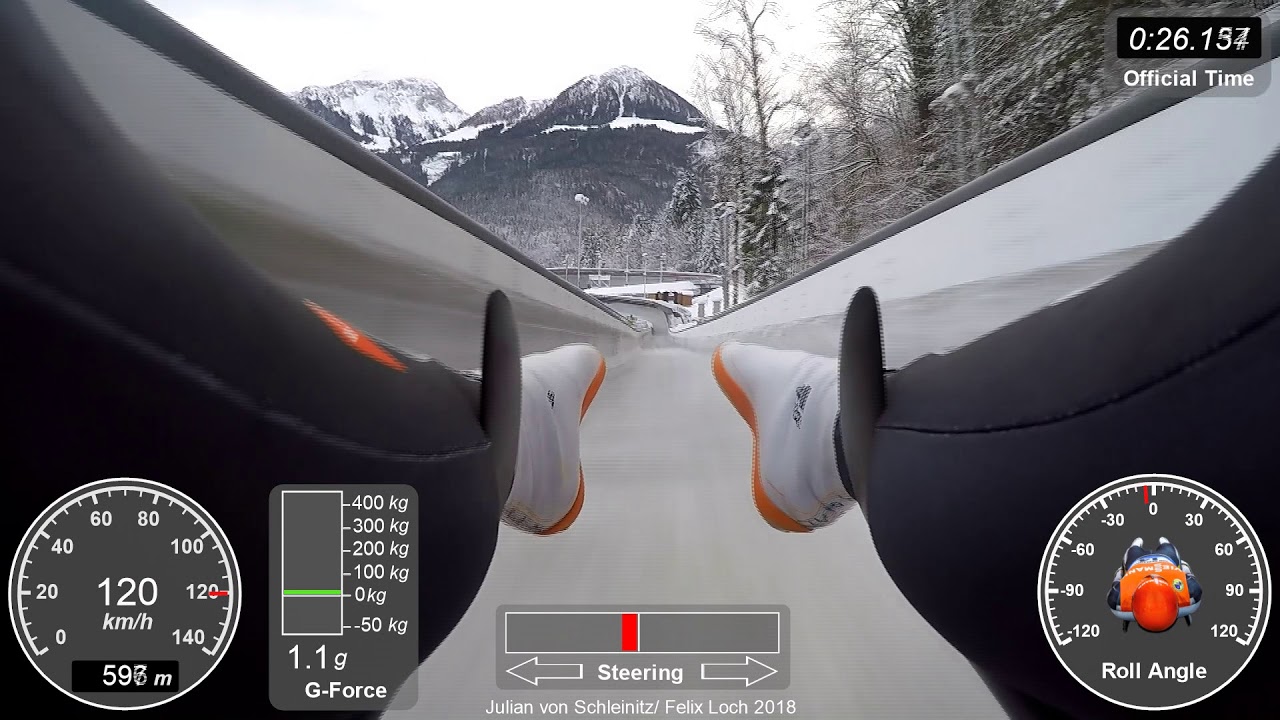 Luge run with technical details at the 7-times World Championship track in Berchtesgaden, Königssee