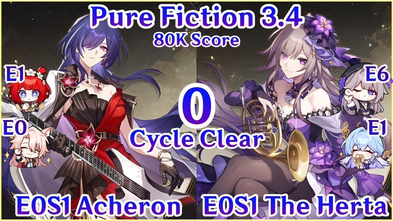 Pure Fiction 3.4 - E0S1 Acheron x The Herta 0 Cycle & 80K Score Clear | Honkai Star Rail
