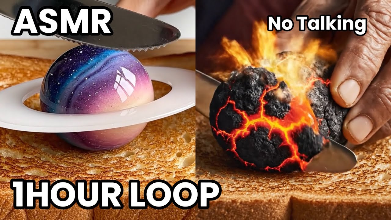 1 Hour Sleep ASMR 🍞 Cutting Galaxy, Planets & Magma on Toast No Talking | 睡眠用・作業用