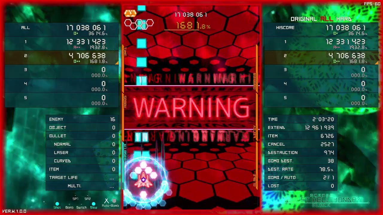 [PC] Bullet Hell Monday Black - Original ALL Hard 1cc Lock/Shield (A++ Rank)