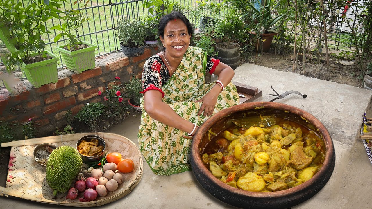মাটির হাড়িতে হান্ডি এঁচড় করলাম অল্প খাসির মাংস মিশিয়ে | Hundi echor recipe