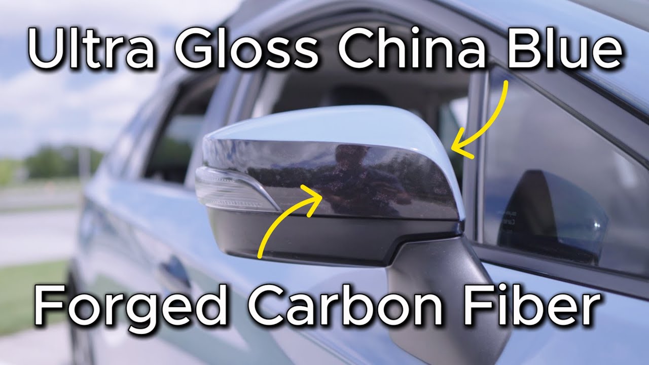 How To Vinyl Wrap Your Car Mirror Cap | 2-Tone Ultra Gloss China Blue x Gloss Forged Carbon Fiber