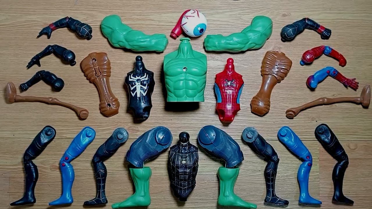 Avengers superhero toys/ assemble video black spiderman, venom,& Hulk/ 