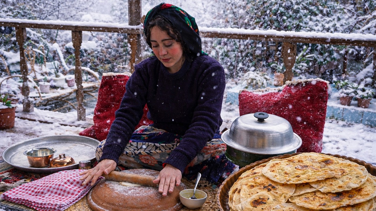 Rural Cooking on the First Snow in Our Village | Baking Traditional Bread and Quince Jam