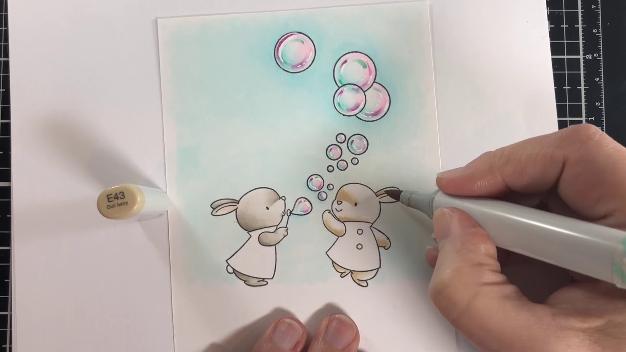 Stamping and Coloring Bubbles and Bunnies with Copic Markers