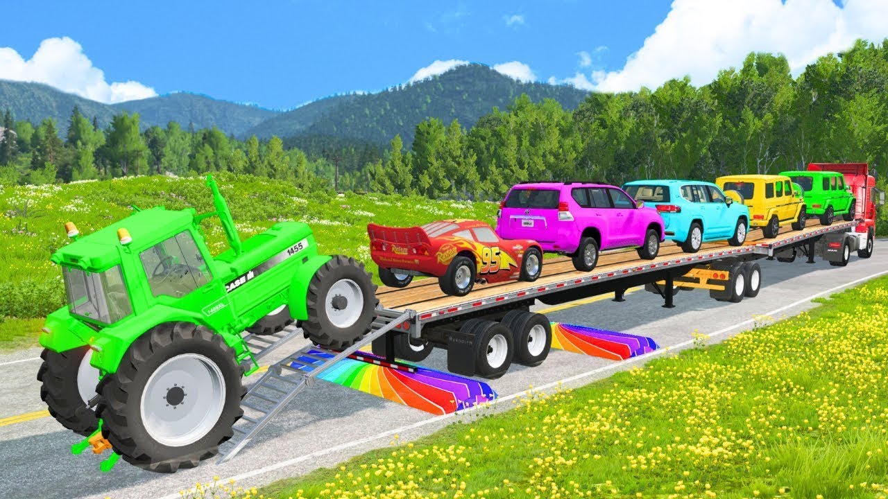 Flatbed Truck McQueen | Transportation with Truck - Pothole vs Car #02 | BeamNG.Drive Gameplay