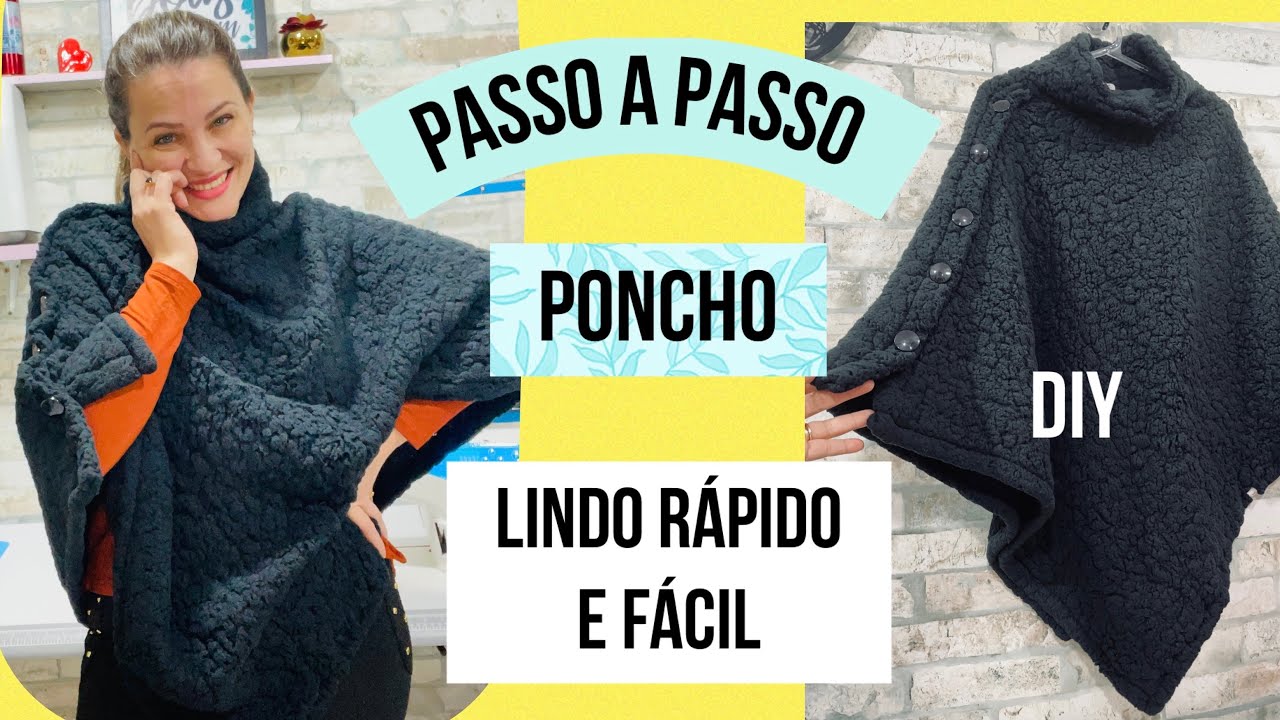 CORTE E COSTURE PONCHO RÁPIDO E FÁCIL DE FAZER-DIY SEM MOLDE #costuraparainiciante #inverno
