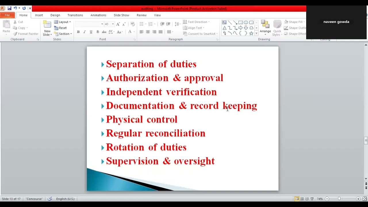 INTERNAL CHECK / PRINCIPLES. READ THIS & ANSWER FOR 3 QUESTIONS 