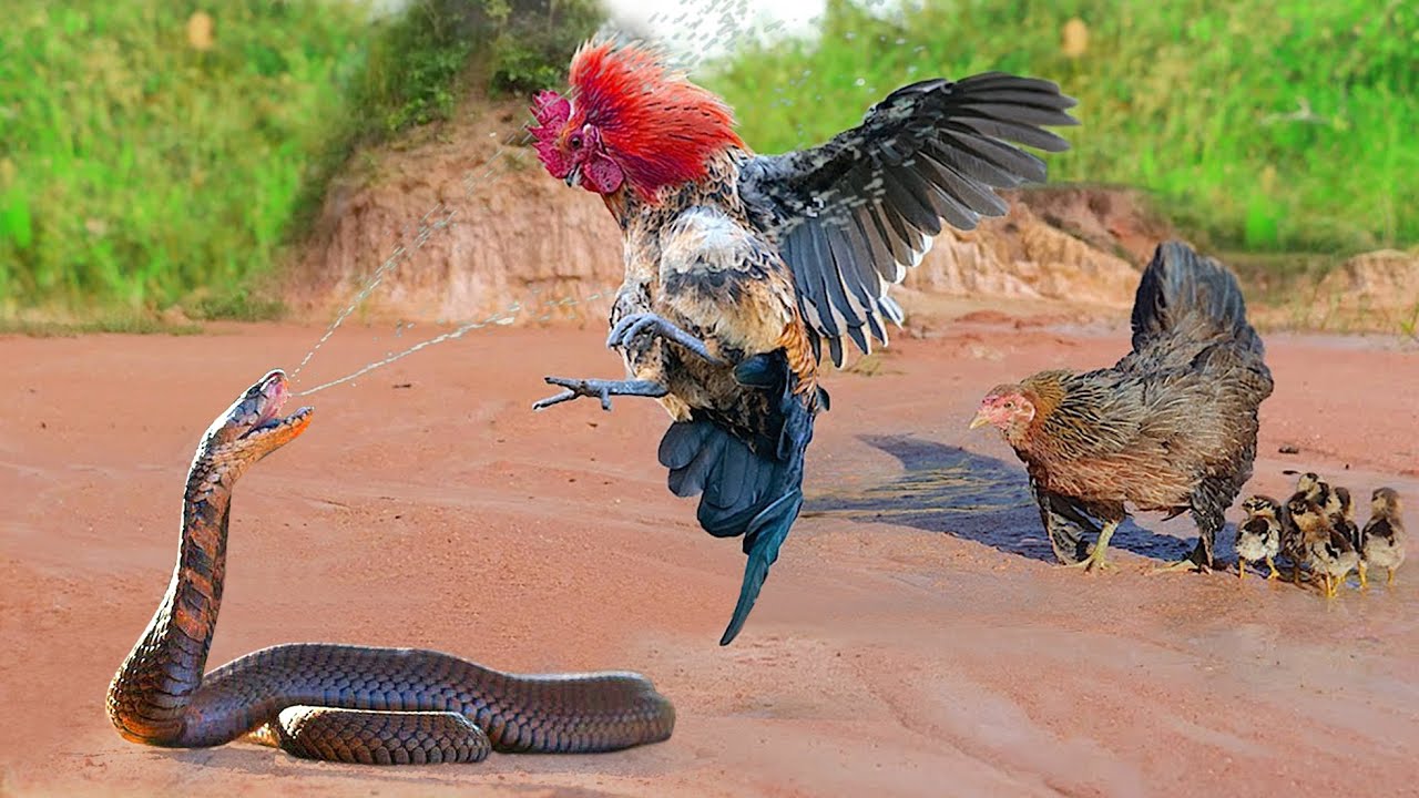 Brave Father And Mother Chicken Save Babies From Snake Attack