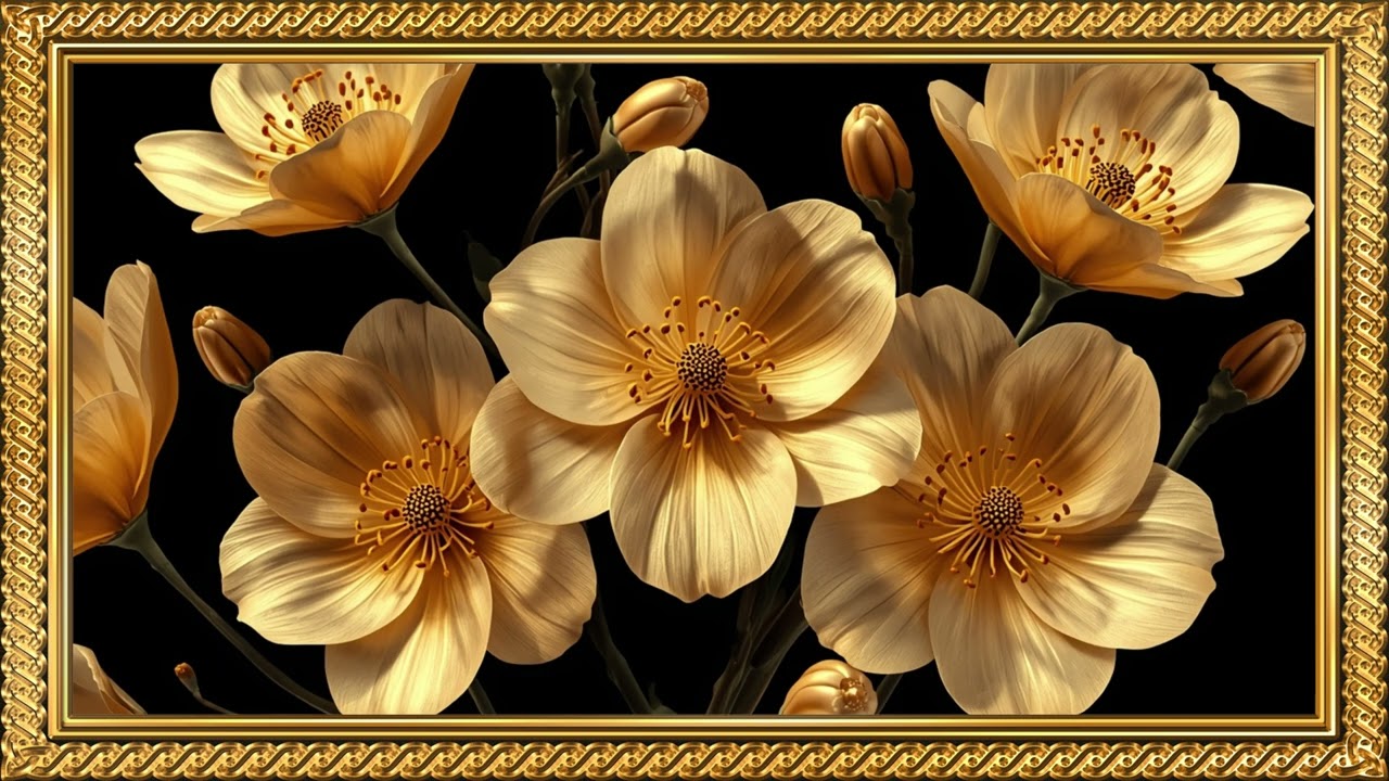 Realistic flower art​ Painting | Gold Frame TV Art Screensaver for TV Wallpaper