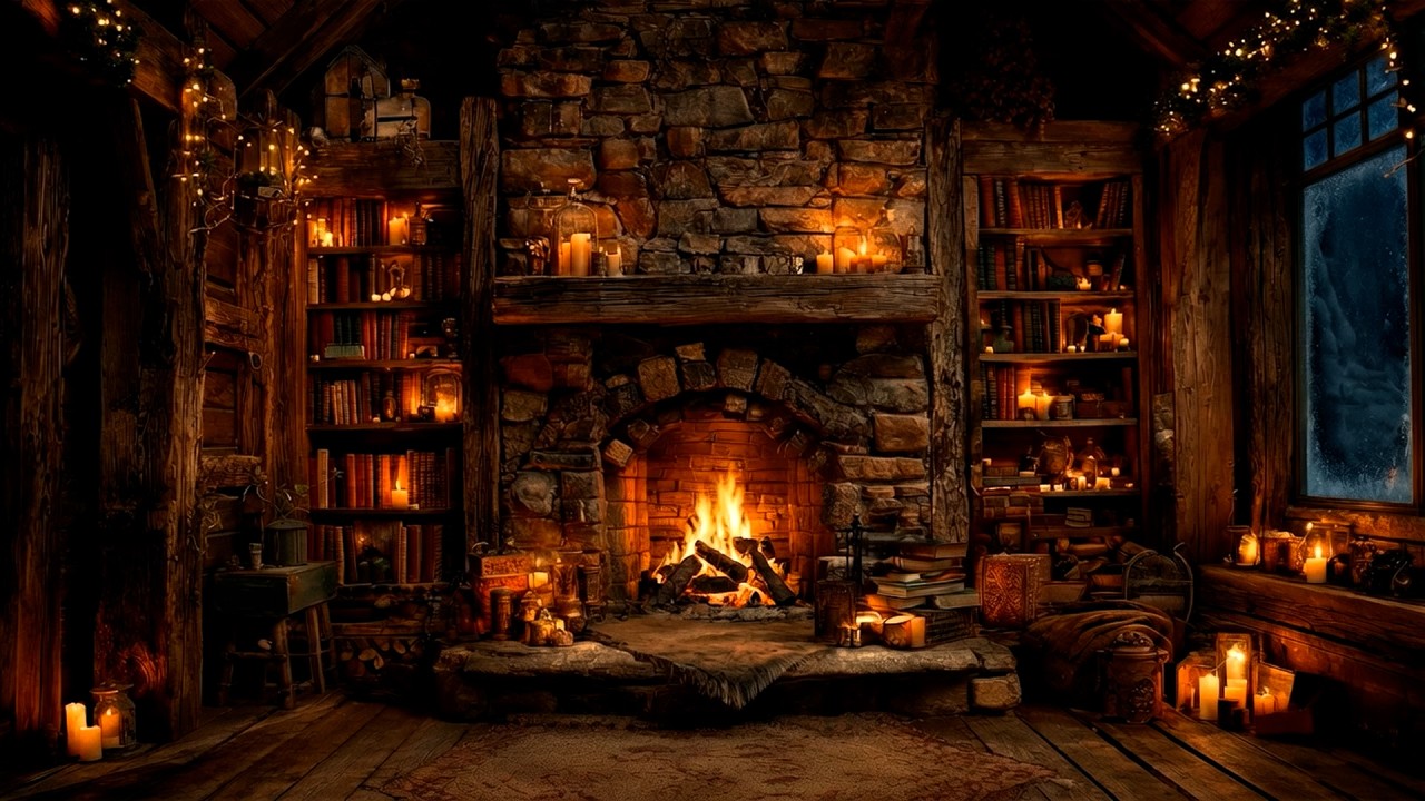 Quiet Fireplace Library Night 🔥📚 Deep Crackling Fire Sounds for Sleep & Relaxation