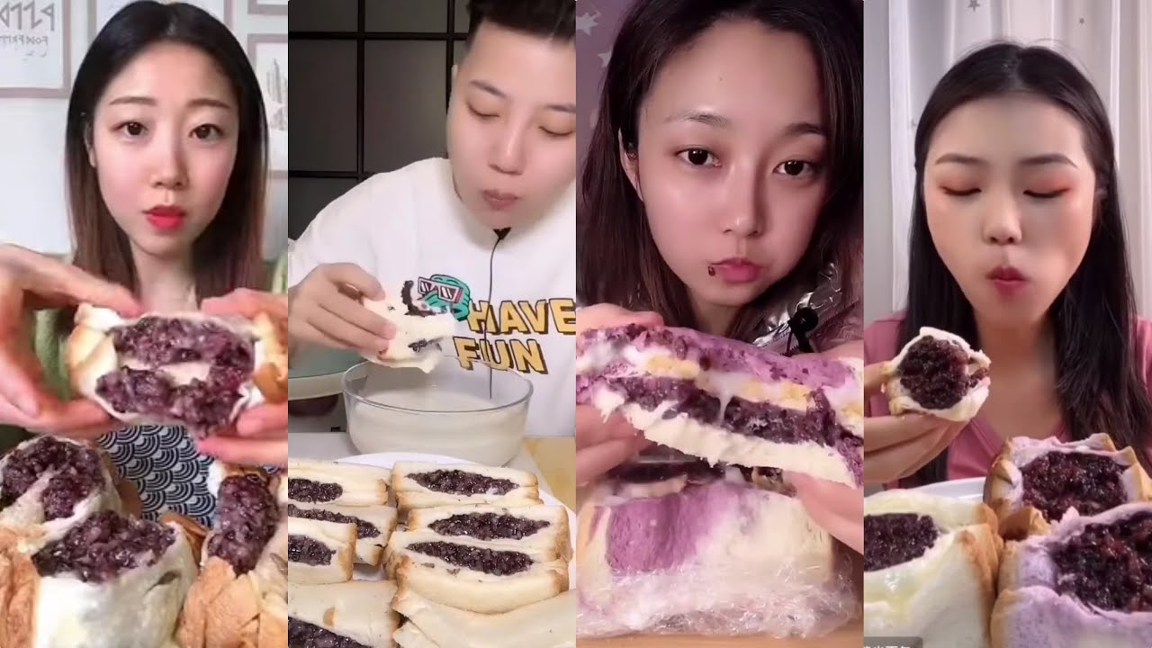 [ASMR] SWEET PURPLE GLUTINOUS RICE SANDWICH || Chinese Dessert Mukbang 디저트 먹방 吃播 *Subtitled
