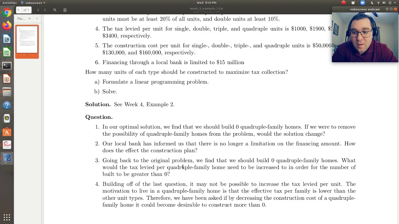 Linear Programming (Urban Renewal Model) Example: 