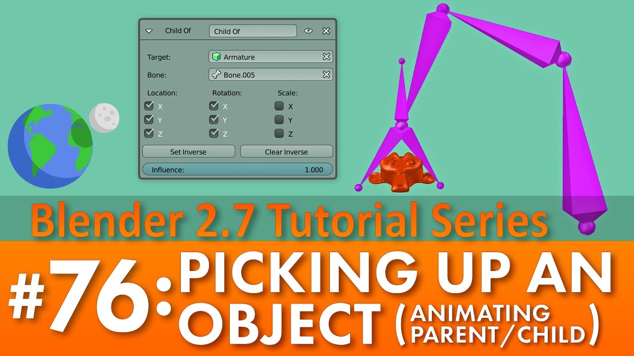 Blender 2.7 Tutorial #76: Picking Up An Object #b3d