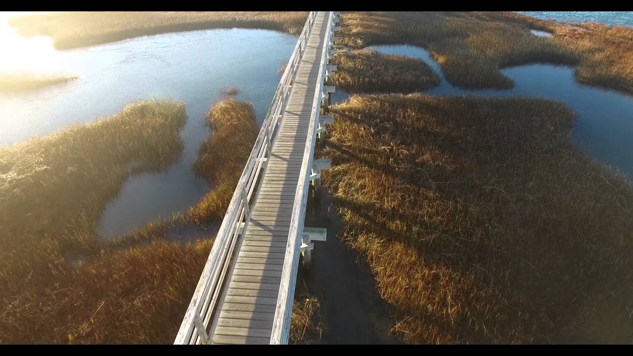 Bass Hole Boardwalk (or Gray's Beach) 4k Aerial : Yarmouth, Cape Cod Footage