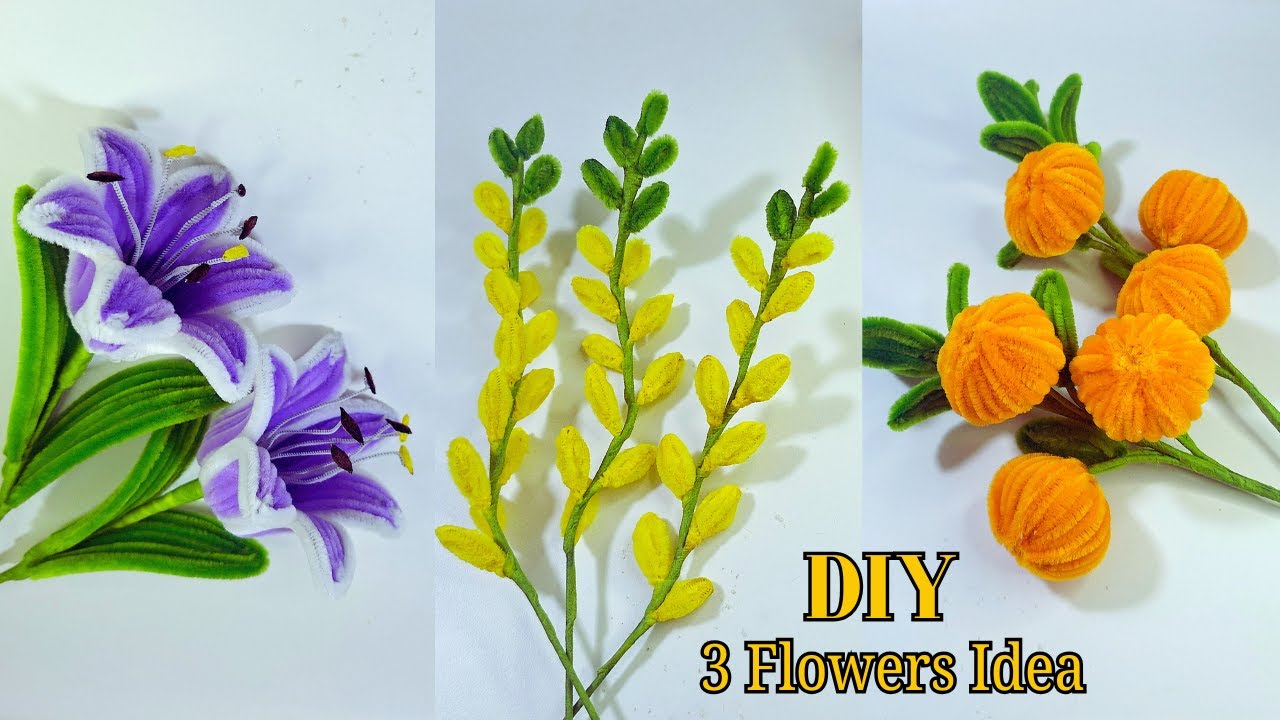 How to Make 3 DIY idea Flowers with Pipe Cleaners