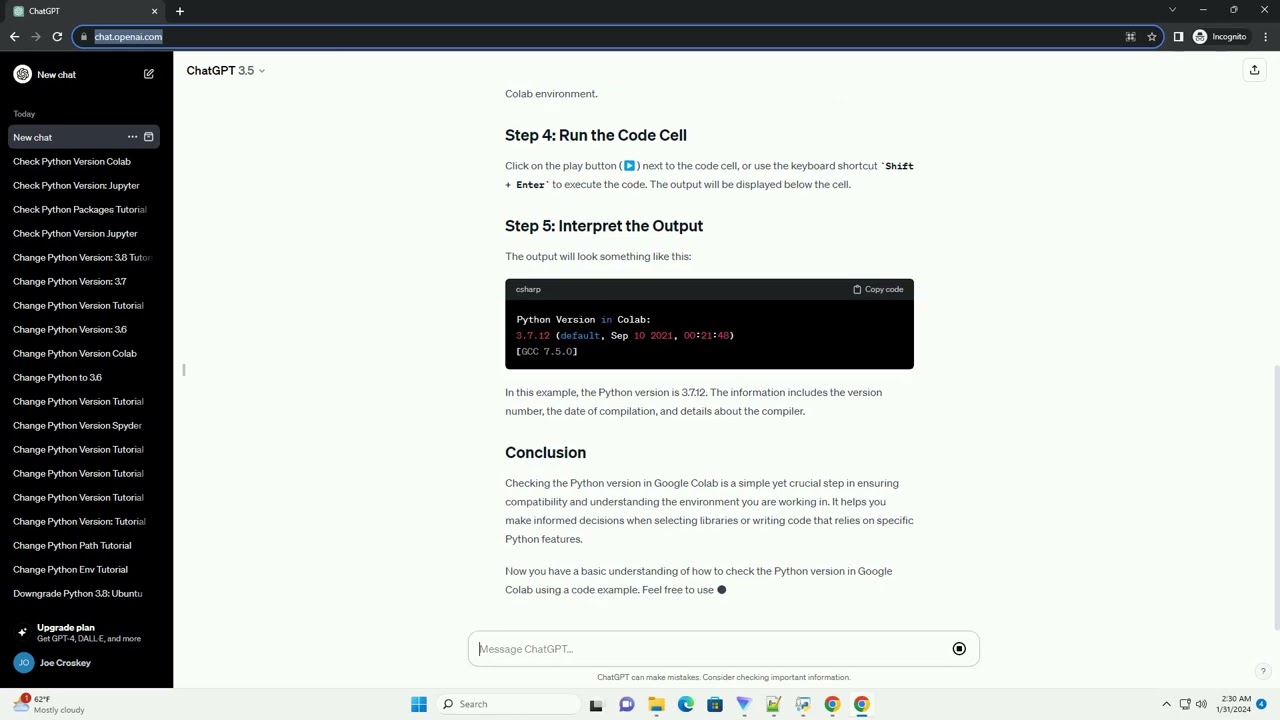 check python version in colab