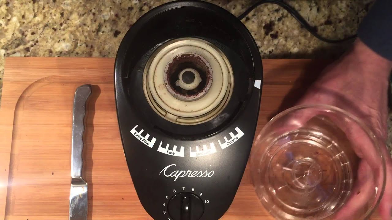 Capresso Infinity coffee grinder top burr stuck fix