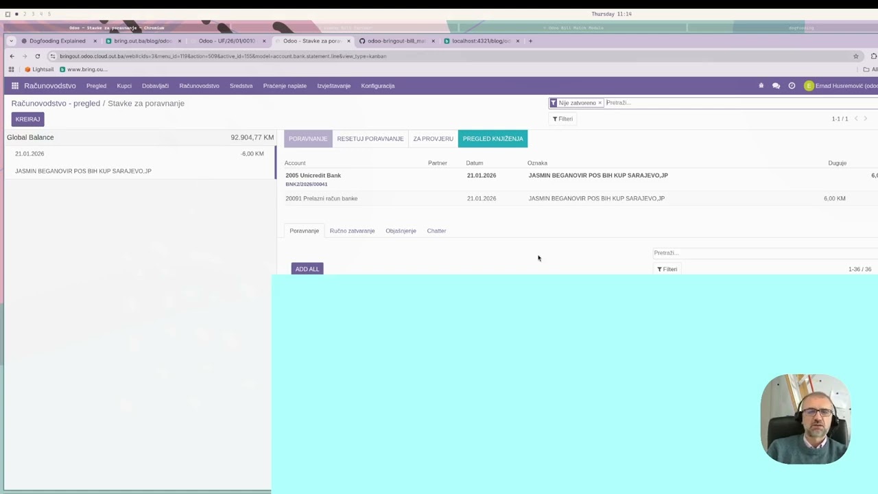 Bosanska lokalizacija "Odoo" open-source platforme: "Dogfooding" sa primjerom "bill_match_reconcile"